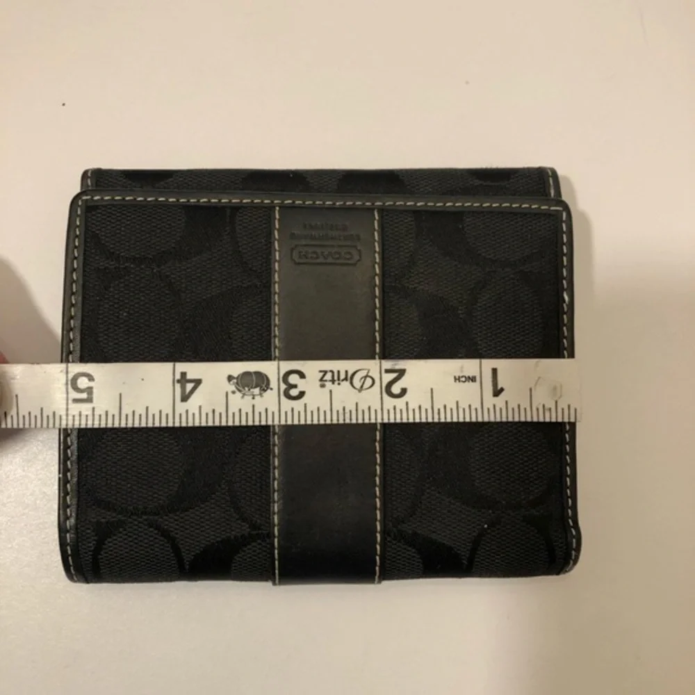 Coach black signature stripe compact wallet